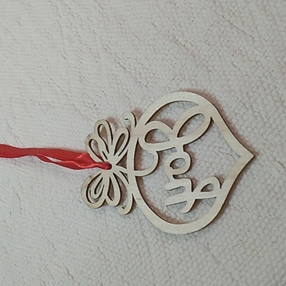 Joy Bememo Wooden Christmas Ornament 3.82 x 2.83 x 0.12 inches w Red ribbon - Picture 5 of 5